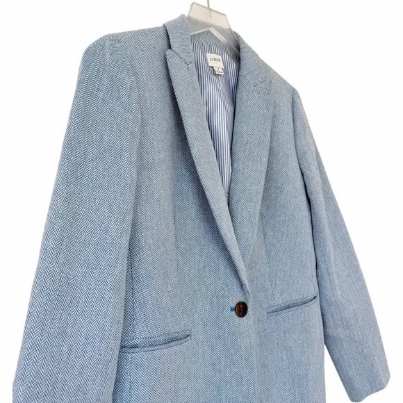 J. Crew Factory Herringbone One Button Blue White Blazer Size 4 - Picture 5 of 12